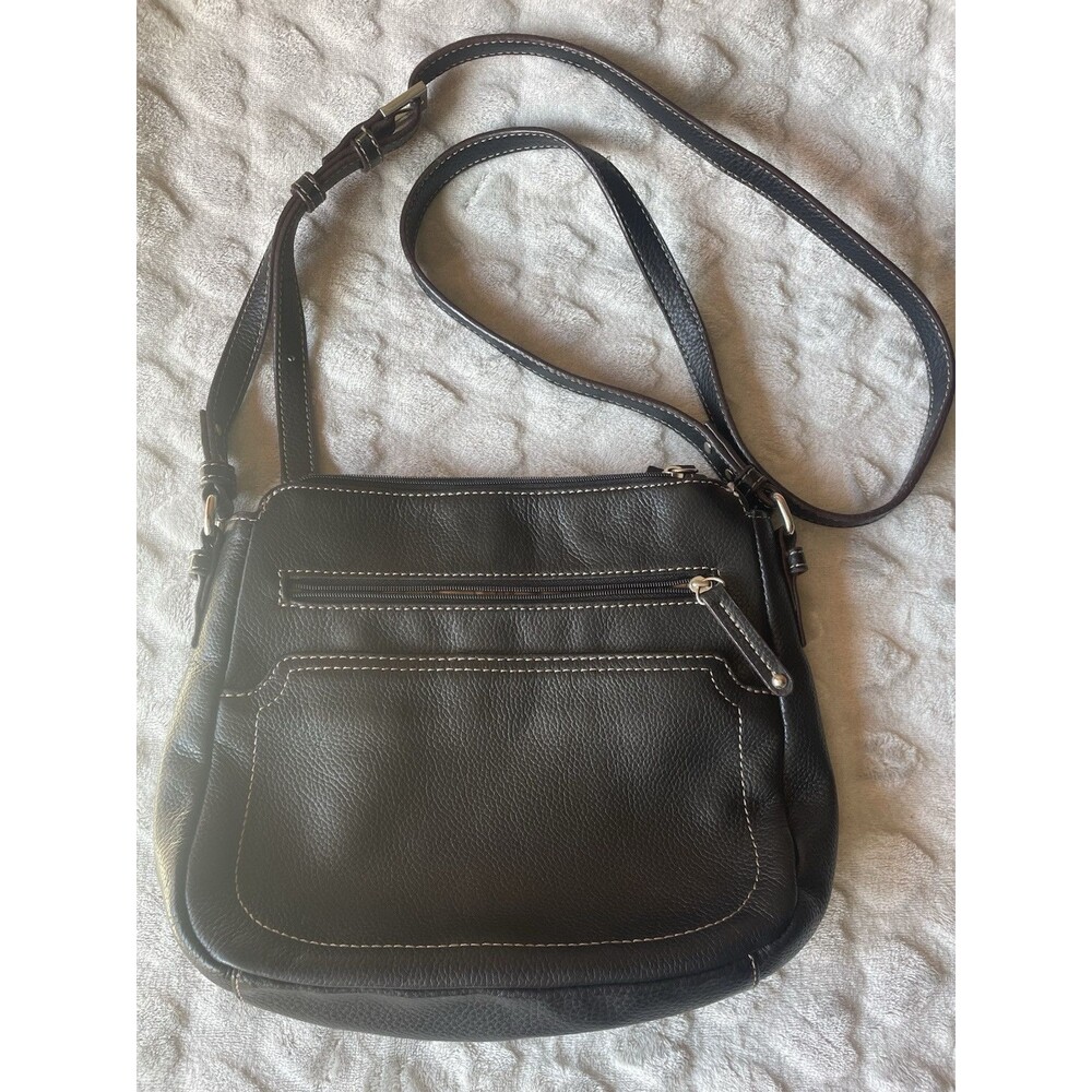 Tignanello Black Pebble Leather Crossbody Bag Outside & Inside Zippered Pockets